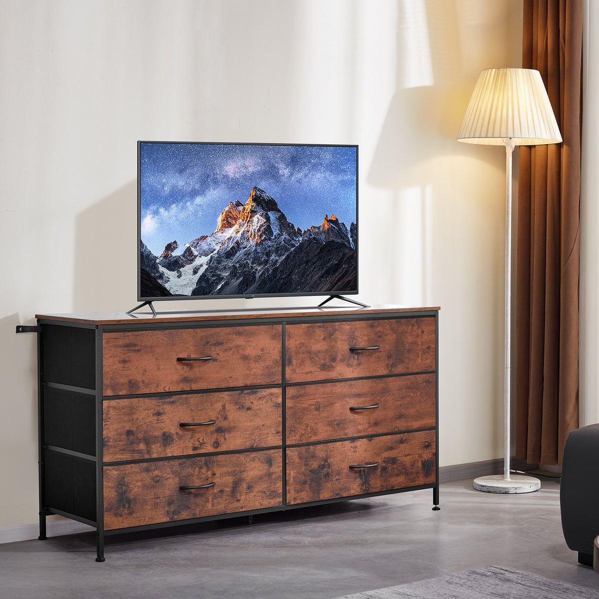 VEVOR 6 Drawer Dresser, Tall Chest Organizer Drawer Dresser, TV Stand with Storage, Closet Storage Drawers with Sturdy Steel Frame, Fabric Storage Tower for Bedroom, Hallway, Closet, Rustic Brown - 2LZWCTJ6C505O3TX9V0 - view 9