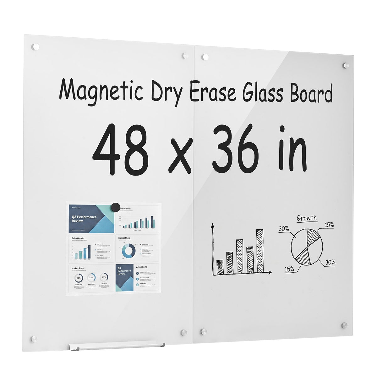 VEVOR Glass Dry Erase Board 2 Pack 35.4 x 23.6 in White Magnetic Whiteboard, Wall-Mounted, Frameless, Thick Tempered Glass, with Markers, Magnets and Eraser, for Office, School Classroom, Home Study - 2PCZKGCBLBGQ2R0BB001V0 - view 1