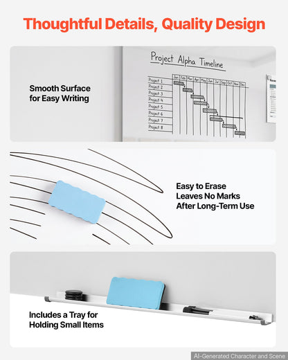 VEVOR Glass Dry Erase Board 2 Pack 35.4 x 23.6 in White Magnetic Whiteboard, Wall-Mounted, Frameless, Thick Tempered Glass, with Markers, Magnets and Eraser, for Office, School Classroom, Home Study - 2PCZKGCBLBGQ2R0BB001V0 - view 5
