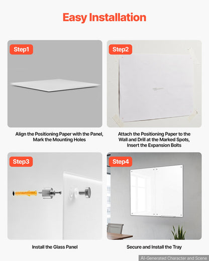 VEVOR Glass Dry Erase Board 2 Pack 35.4 x 23.6 in White Magnetic Whiteboard, Wall-Mounted, Frameless, Thick Tempered Glass, with Markers, Magnets and Eraser, for Office, School Classroom, Home Study - 2PCZKGCBLBGQ2R0BB001V0 - view 6