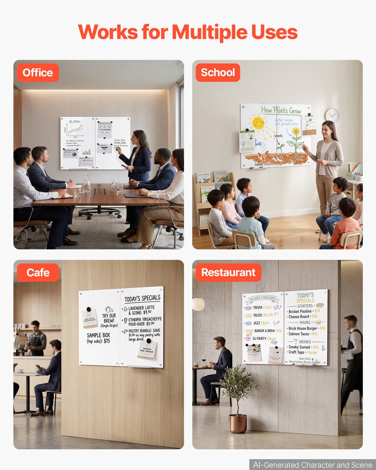 VEVOR Glass Dry Erase Board 2 Pack 35.4 x 23.6 in White Magnetic Whiteboard, Wall-Mounted, Frameless, Thick Tempered Glass, with Markers, Magnets and Eraser, for Office, School Classroom, Home Study - 2PCZKGCBLBGQ2R0BB001V0 - view 7