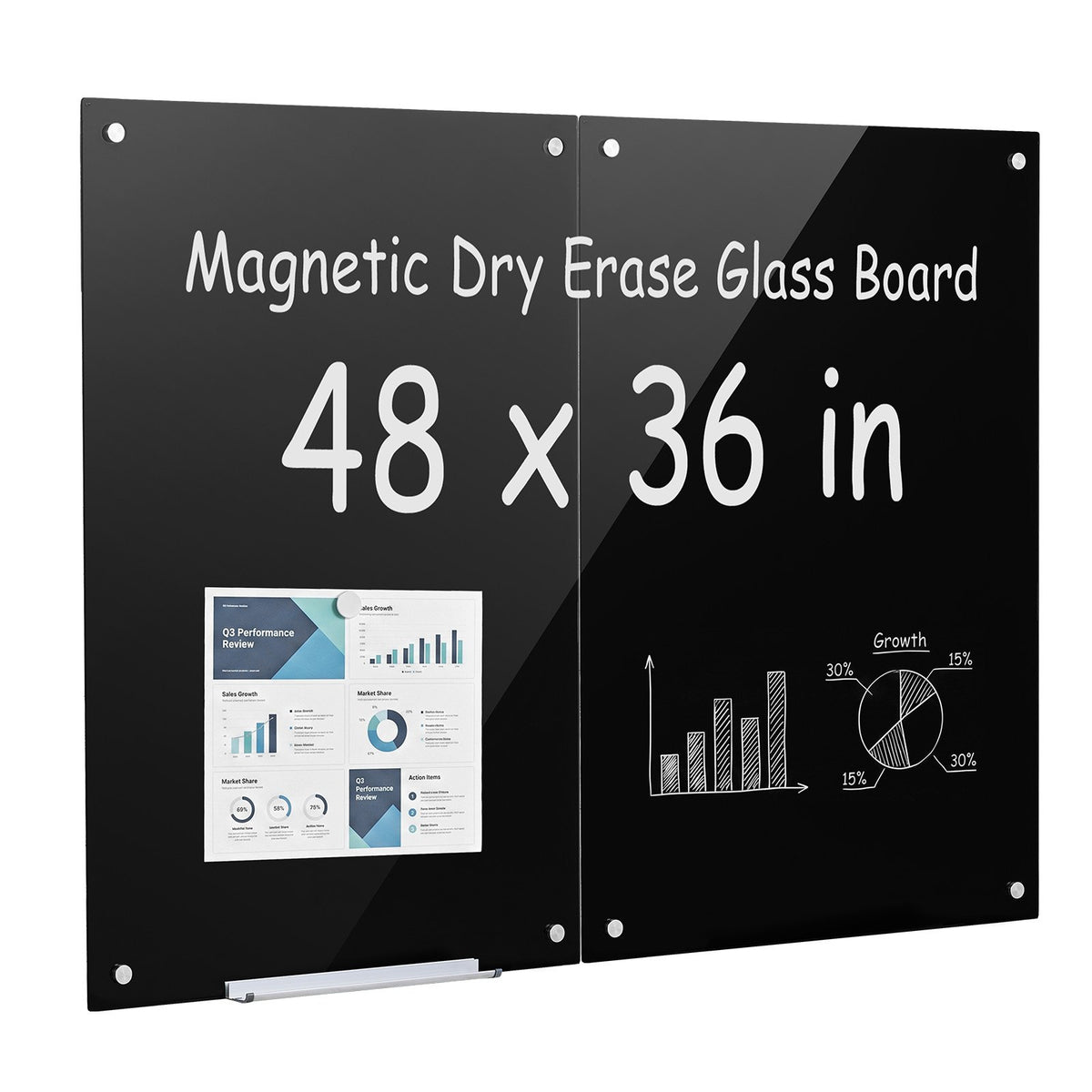 VEVOR Glass Dry Erase Board 2 Pack 35.4 x 23.6 in Black Magnetic Whiteboard, Wall-Mounted, Frameless, Thick Tempered Glass, with Markers, Magnets and Eraser, for Office, School Classroom, Home Study - 2PCZKGCBLBGQCRTJM001V0 - view 1