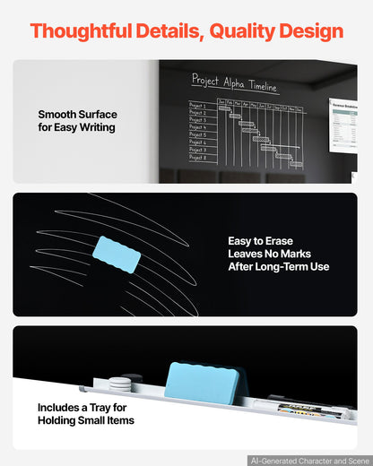 VEVOR Glass Dry Erase Board 2 Pack 35.4 x 23.6 in Black Magnetic Whiteboard, Wall-Mounted, Frameless, Thick Tempered Glass, with Markers, Magnets and Eraser, for Office, School Classroom, Home Study - 2PCZKGCBLBGQCRTJM001V0 - view 5