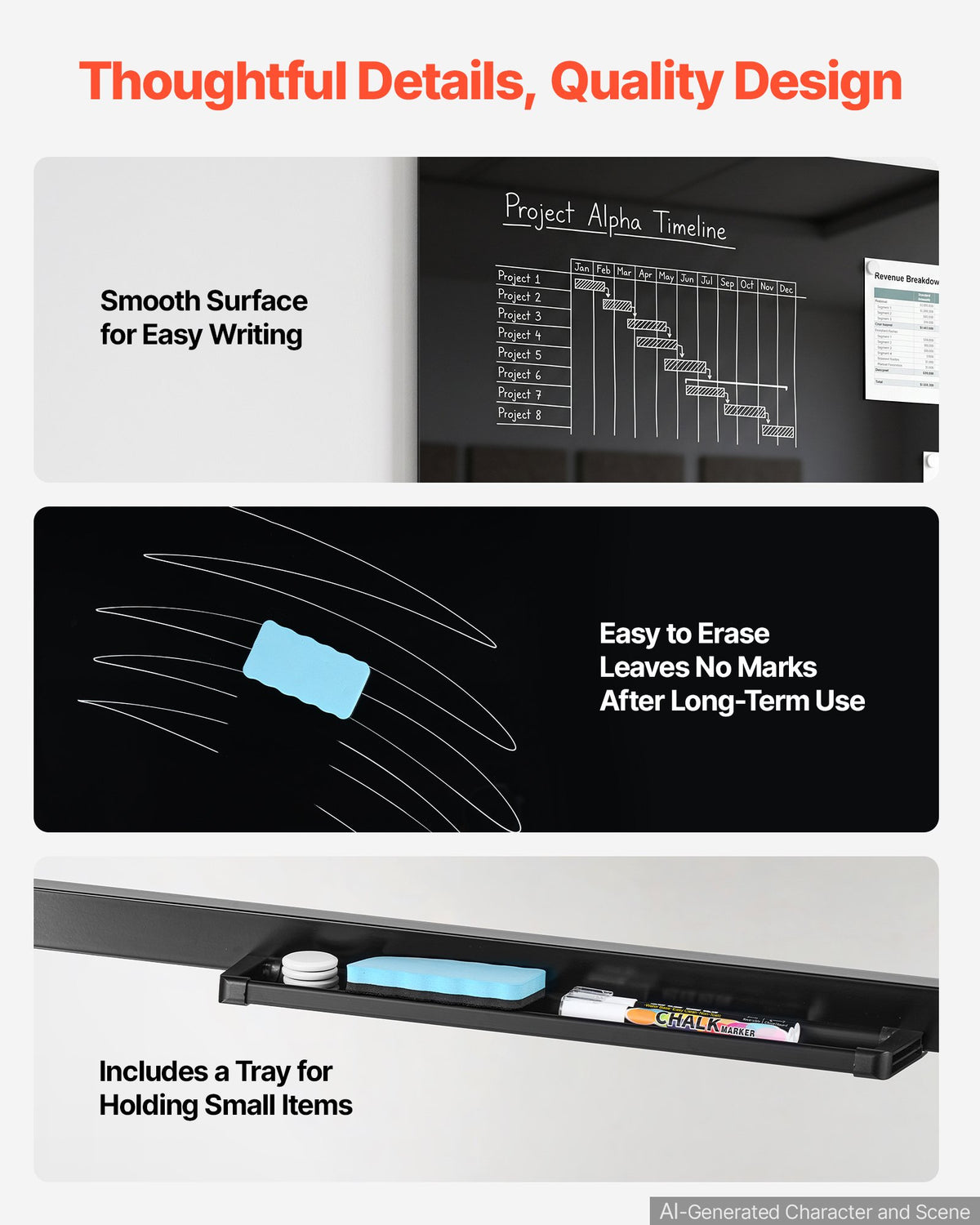 VEVOR Glass Dry Erase Board 35 x 23 in Magnetic Whiteboard with Base Black, Frameless, Mobile with Stand and Wheels, Includes Markers, Magnets and Eraser, for Office, School Classroom, and Home - 2PCZKGCBLBGZO6PMT001V0 - view 5