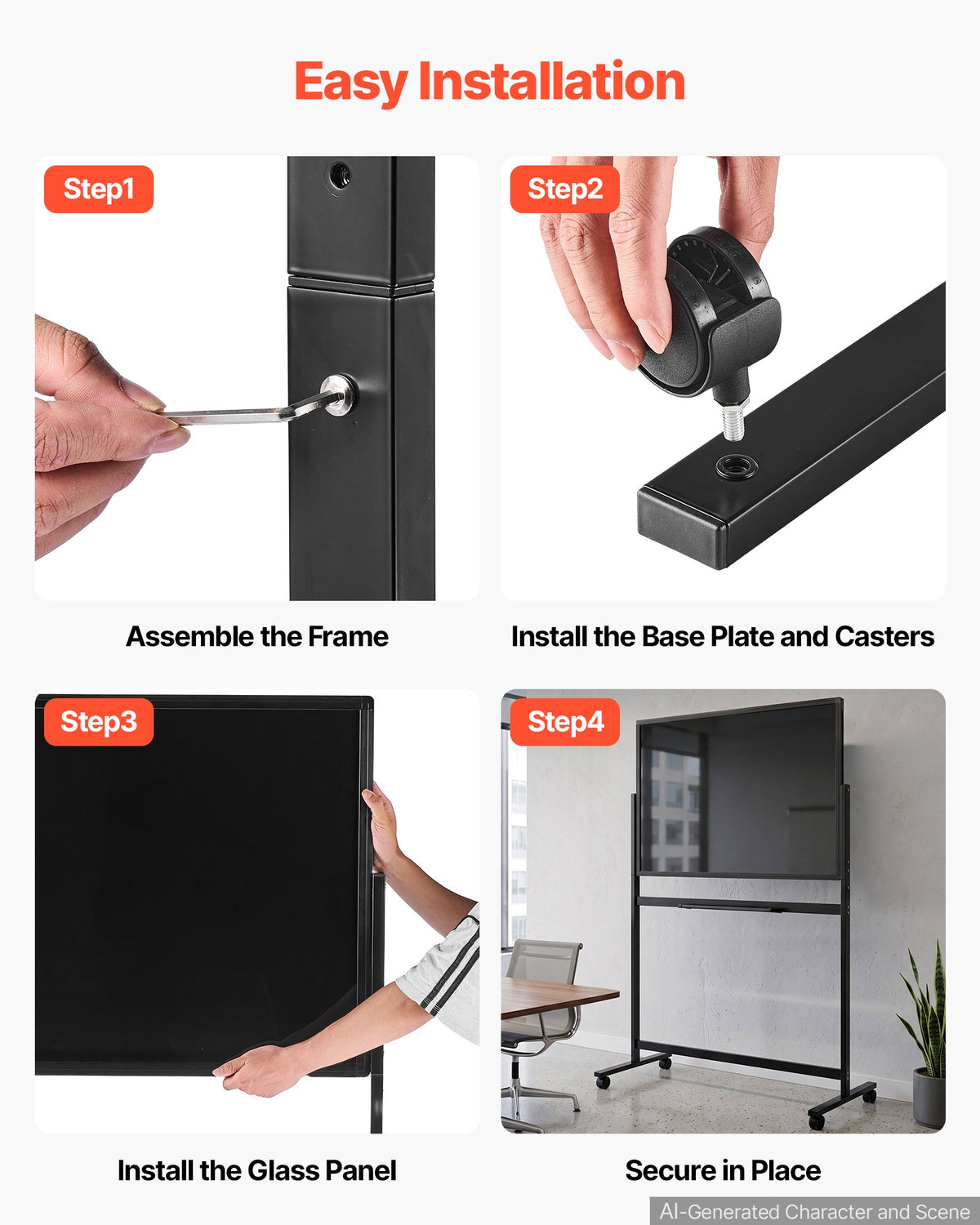 VEVOR Glass Dry Erase Board 35 x 23 in Magnetic Whiteboard with Base Black, Frameless, Mobile with Stand and Wheels, Includes Markers, Magnets and Eraser, for Office, School Classroom, and Home - 2PCZKGCBLBGZO6PMT001V0 - view 6