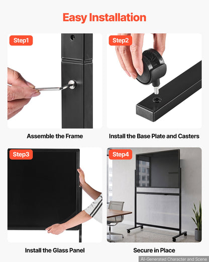 VEVOR Glass Dry Erase Board 35 x 23 in Magnetic Whiteboard with Base Black, Frameless, Mobile with Stand and Wheels, Includes Markers, Magnets and Eraser, for Office, School Classroom, and Home - 2PCZKGCBLBGZO6PMT001V0 - view 6