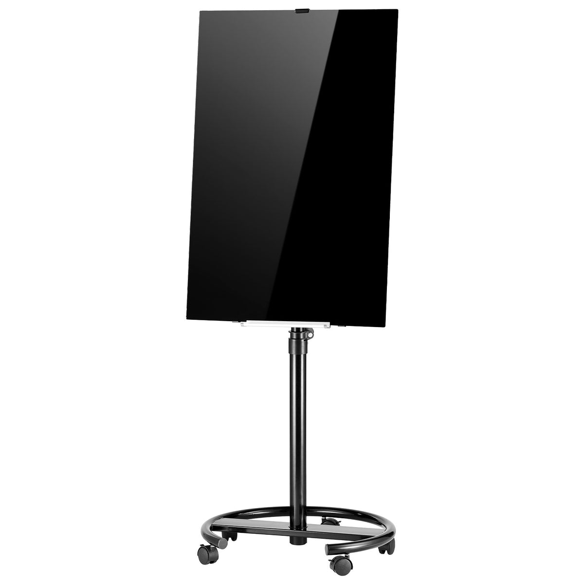 VEVOR Glass Dry Erase Board 35.4 x 23.6 in Magnetic Whiteboard Round Base, Frameless, Mobile with Stand and Wheels, Includes Markers, Magnets and Eraser