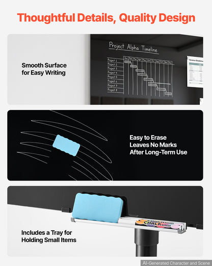 VEVOR Glass Dry Erase Board 35.4 x 23.6 in Magnetic Whiteboard Round Base, Frameless, Mobile with Stand and Wheels, Includes Markers, Magnets and Eraser