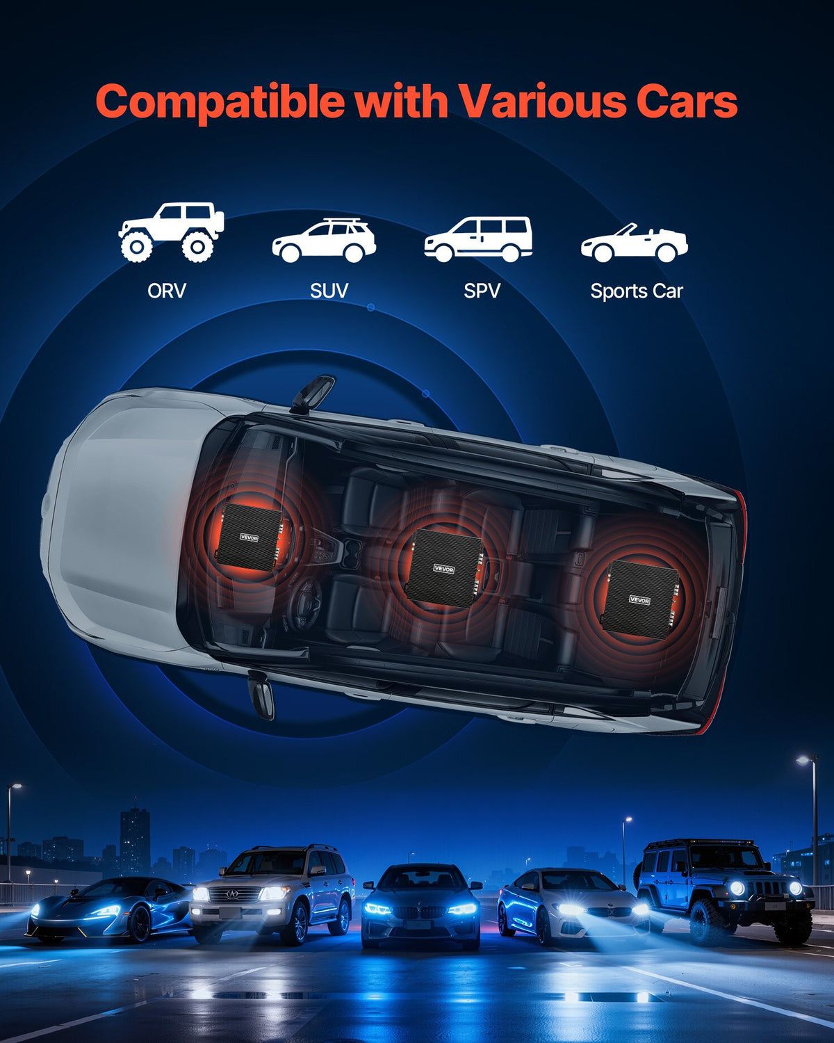 VEVOR 2 Channel Car Audio Amplifier 2 Ohm Stable Bridgeable Class A/B Full Range Stereo Amp Max Power 2 x 300W @ 4 Ohm / 2 x 600W @ 2 Ohm for Car SUV Truck Off-Road - 2TDABL2X150WJE7E1001V9 - view 7