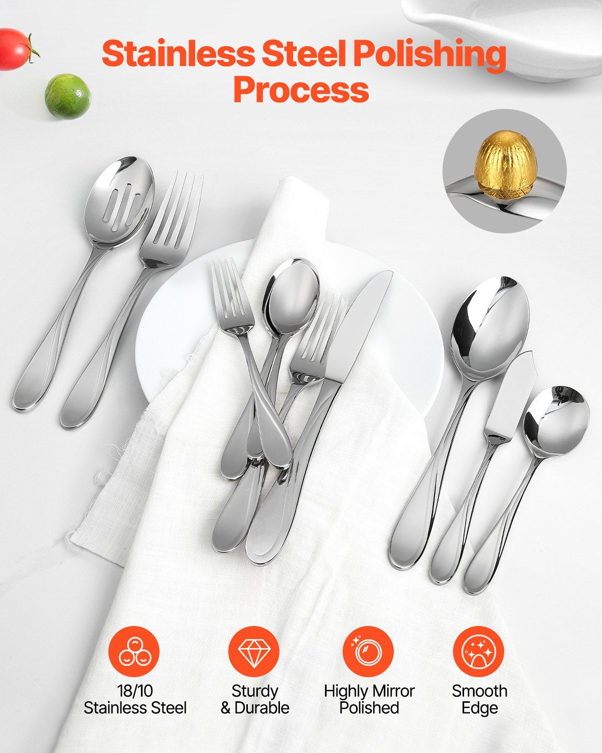 VEVOR 65-Piece Silverware Set, Food-Grade Stainless Steel Flatware Utensils, Mirror Finished Cutlery Set, Dishwasher Safe Eating Tableware for Kitchen Home, Service for 12, Include Knife Fork Spoon - 304BXGCJTZ65LRCMSV0 - view 4