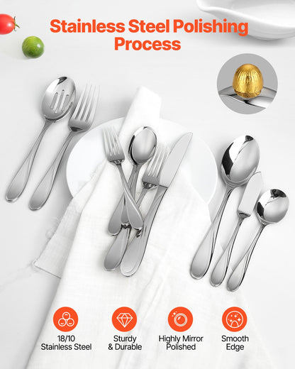 VEVOR 65-Piece Silverware Set, Food-Grade Stainless Steel Flatware Utensils, Mirror Finished Cutlery Set, Dishwasher Safe Eating Tableware for Kitchen Home, Service for 12, Include Knife Fork Spoon - 304BXGCJTZ65LRCMSV0 - view 4