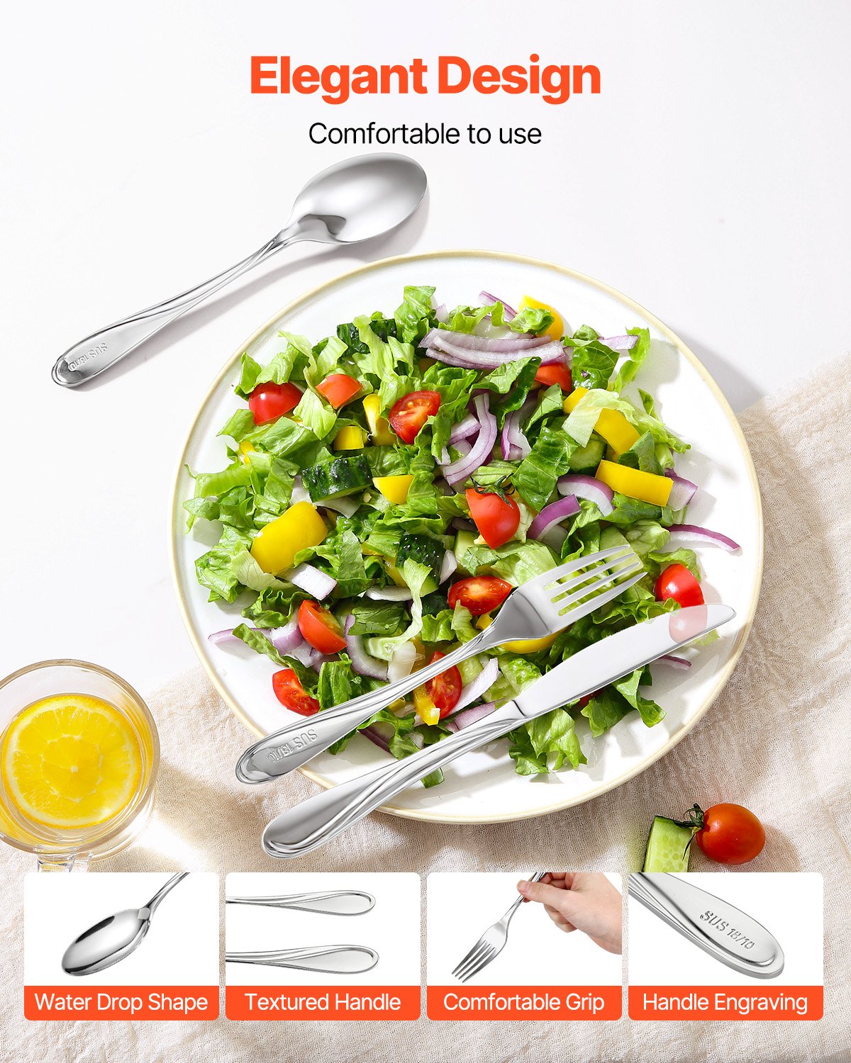 VEVOR 65-Piece Silverware Set, Food-Grade Stainless Steel Flatware Utensils, Mirror Finished Cutlery Set, Dishwasher Safe Eating Tableware for Kitchen Home, Service for 12, Include Knife Fork Spoon - 304BXGCJTZ65LRCMSV0 - view 5