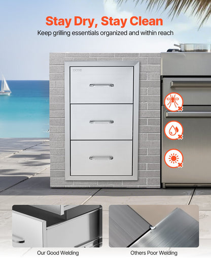 VEVOR 17W x 30H x 21D Inch Outdoor Kitchen Stainless Steel Double Access Drawers with Paper Towel Holder Combo for BBQ Island or Grill Station - 30X17YC3CBXGCTG01V0 - view 4