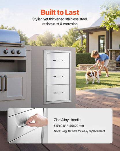 VEVOR 17W x 30H x 21D Inch Outdoor Kitchen Stainless Steel Double Access Drawers with Paper Towel Holder Combo for BBQ Island or Grill Station - 30X17YC3CBXGCTG01V0 - view 5