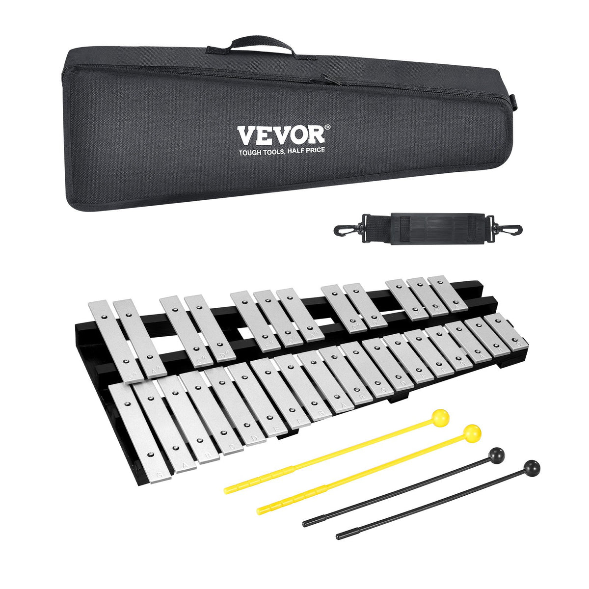 VEVOR 30 Note Glockenspiel Xylophone Bell Kit, Percussion Instrument with Mallets, Drum Sticks and Carrying Bag, Professional Glockenspiel Xylophone Percussion Instrument Set for Students & Adults - 30YFZQWZJWLXDYZRGV0 - view 1