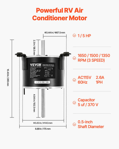 VEVOR 3108706.916 RV AC Fan Motor Compatible with Dometic Brisk Air I Model - Single Phase, 1/5HP AC115V 2.6A 1650 RPM (3 Speeds) - 310XFCKDDJ31DLVGFV1 - view 5