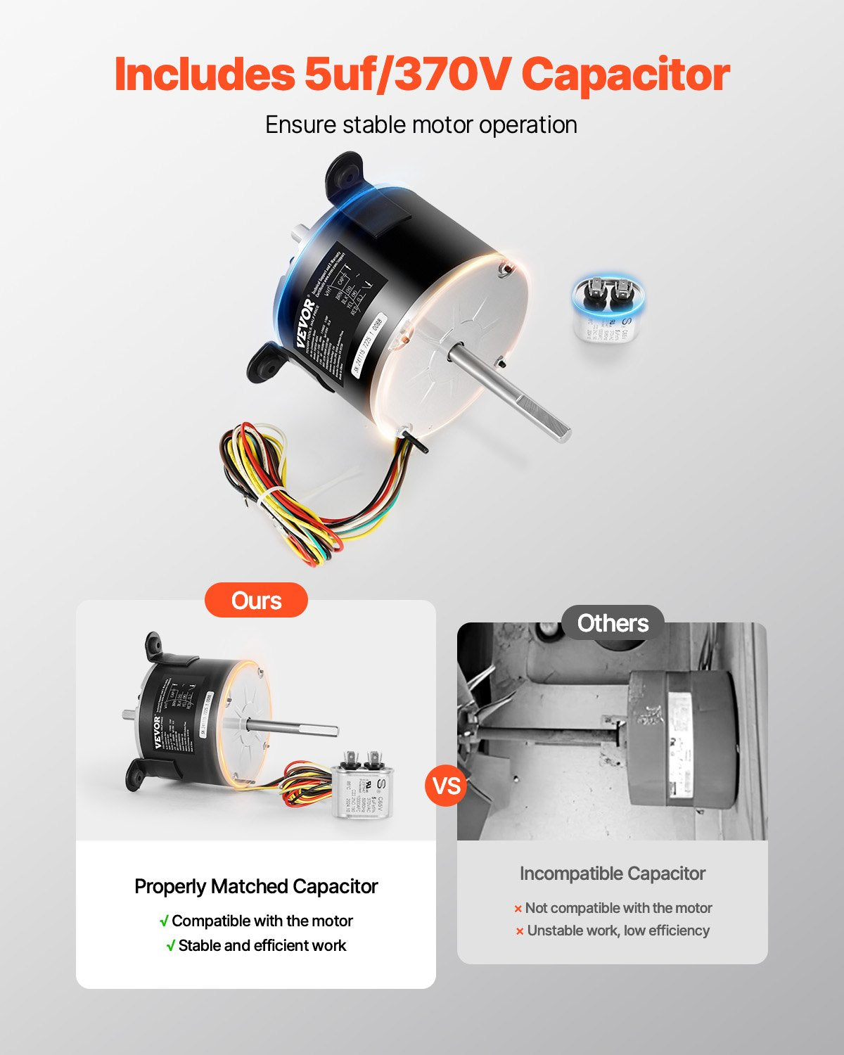 VEVOR 3108706.916 RV AC Fan Motor Compatible with Dometic Brisk Air I Model - Single Phase, 1/5HP AC115V 2.6A 1650 RPM (3 Speeds) - 310XFCKDDJ31DLVGFV1 - view 6