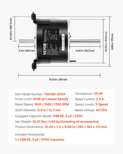 VEVOR 3108706.916 RV AC Fan Motor Compatible with Dometic Brisk Air I Model - Single Phase, 1/5HP AC115V 2.6A 1650 RPM (3 Speeds) - 310XFCKDDJ31DLVGFV1 - view 8