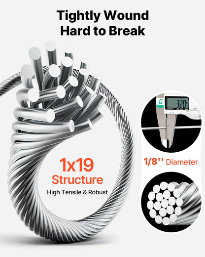 VEVOR 1/8 Inch Wire Rope, 500 ft Length, 316 Stainless Steel Wire Cable with Cutter, 1760 lbs Breaking Strength, 1 x 19 Strands Construction, Steel Cable for Deck Railing System, Garden Trellis - 316BXGGSS150M0001003V0 - view 4