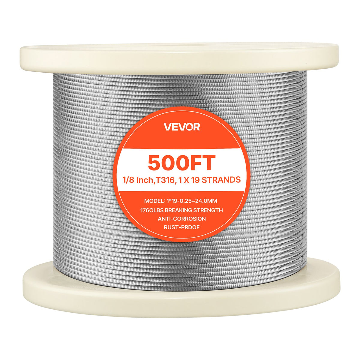 VEVOR 1/8 Inch Wire Rope, 500 ft Length, 316 Stainless Steel Wire Cable with Cutter, 1760 lbs Breaking Strength, 1 x 19 Strands Construction, Steel Cable for Deck Railing System, Garden Trellis - 316BXGGSS150M0001003V0 - view 10