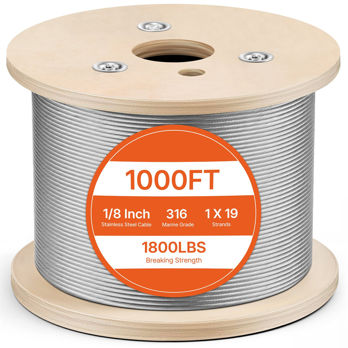 VEVOR 1/8 Inch Wire Rope, 1000 ft Length, 316 Stainless Steel Wire Cable with Cutter, 1760 lbs Breaking Strength, 1 x 19 Strands Construction, Steel Cable for Deck Railing System, Garden Trellis - 316BXGGSS300M0001003V0 - view 1