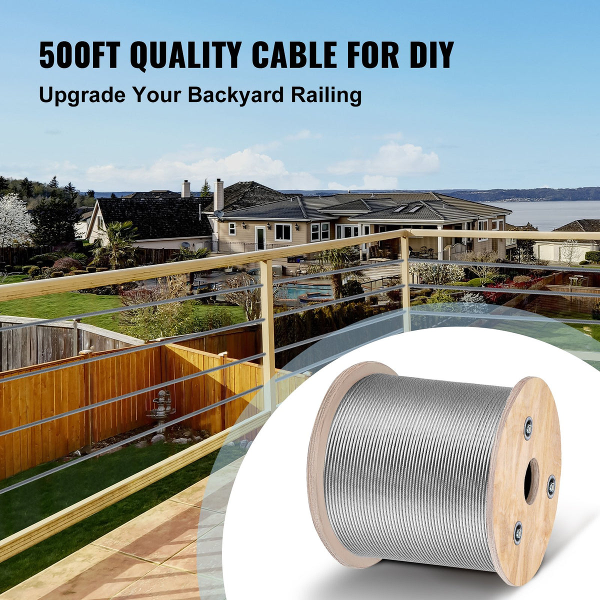 VEVOR Stainless Steel Wire Rope - 1/8" (3.2 mm), 500 ft, 7x7 - product view 2