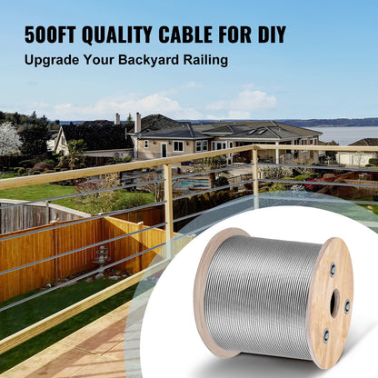 VEVOR Stainless Steel Wire Rope - 1/8" (3.2 mm), 500 ft, 7x7 - product view 2