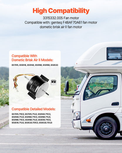 VEVOR 3315332.005 RV AC Fan Motor Replacement Genteq F48AF70A61, Dometic Brisk Air II Fan Motor, Compatible with Dometic Brisk Air II B57915 B59516 B59146 B59186 - 1/4HP AC115V 3A 1650RPM (3 Speeds) - 331XFCKDDJ33J4NQ9V1 - view 3