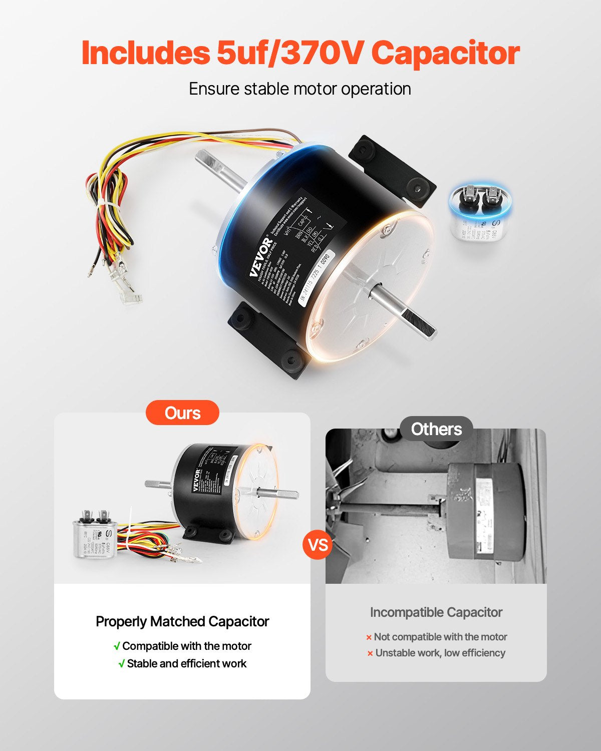 VEVOR 3315332.005 RV AC Fan Motor Replacement Genteq F48AF70A61, Dometic Brisk Air II Fan Motor, Compatible with Dometic Brisk Air II B57915 B59516 B59146 B59186 - 1/4HP AC115V 3A 1650RPM (3 Speeds) - 331XFCKDDJ33J4NQ9V1 - view 6