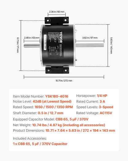 VEVOR 3315332.005 RV AC Fan Motor Replacement Genteq F48AF70A61, Dometic Brisk Air II Fan Motor, Compatible with Dometic Brisk Air II B57915 B59516 B59146 B59186 - 1/4HP AC115V 3A 1650RPM (3 Speeds) - 331XFCKDDJ33J4NQ9V1 - view 8