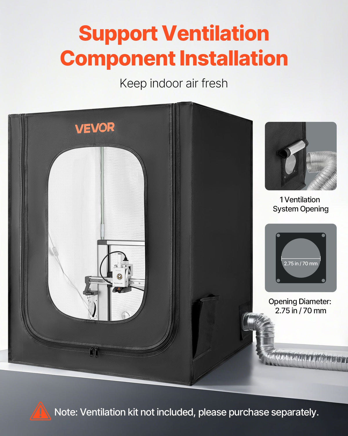 VEVOR 3D Printer Enclosure, Dustproof Waterproof Large Oxford Cloth 3D Printer Tent, Constant Temperature Protective Case with LED Lighting, Compatible with Creality/ELEGOO/Anycubic Popular Models - 3DDYJZRTWQWTUY5RY001V9 - view 8