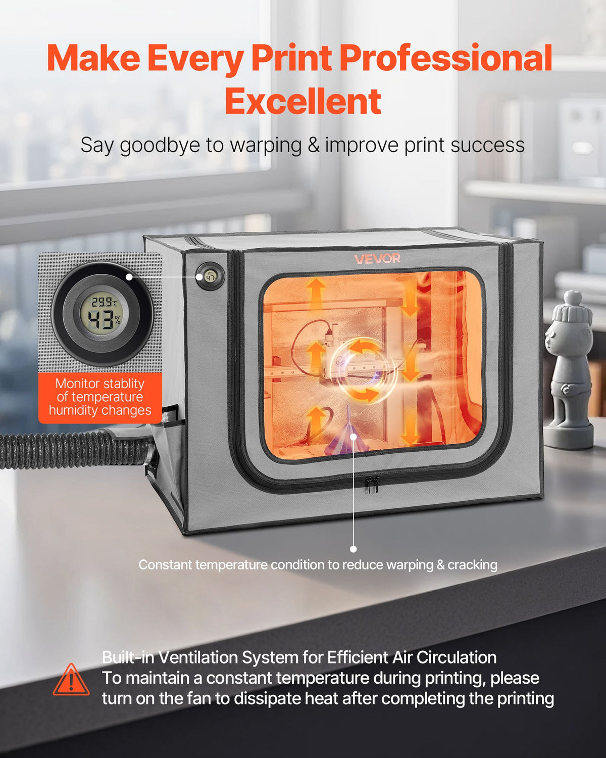 VEVOR 3D Printer Enclosure with Ventilation, Dustproof Waterproof Large Size 600D Oxford Cloth 3D Printer Tent, Constant Temperature Protective Case with LED