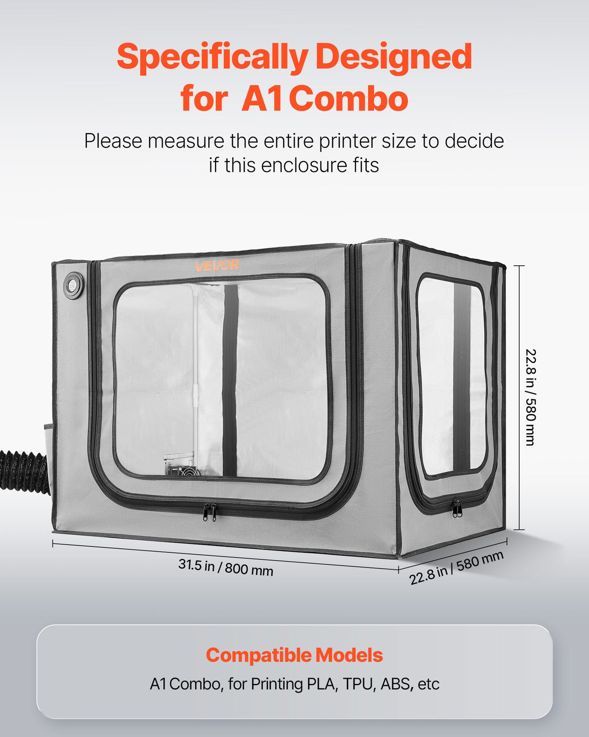 VEVOR 3D Printer Enclosure with Ventilation, Dustproof Waterproof Large Size 600D Oxford Cloth 3D Printer Tent, Constant Temperature Protective Case with LED