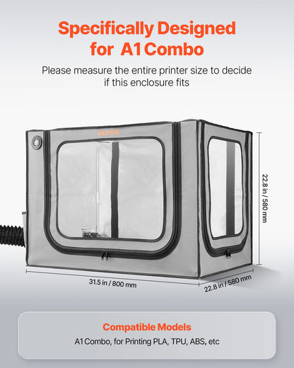 VEVOR 3D Printer Enclosure with Ventilation, Dustproof Waterproof Large Size 600D Oxford Cloth 3D Printer Tent, Constant Temperature Protective Case with LED