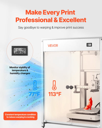 VEVOR 3D Printer Enclosure with Ventilation, Dustproof Waterproof Transparent Acrylic 3D Printer Tent, Constant Temperature Protective Case with LED, Compatible with Bambu Lab, Ender, Neptune, Kobra - 3DDYJZYTWQYTHD4YY001V9 - view 3