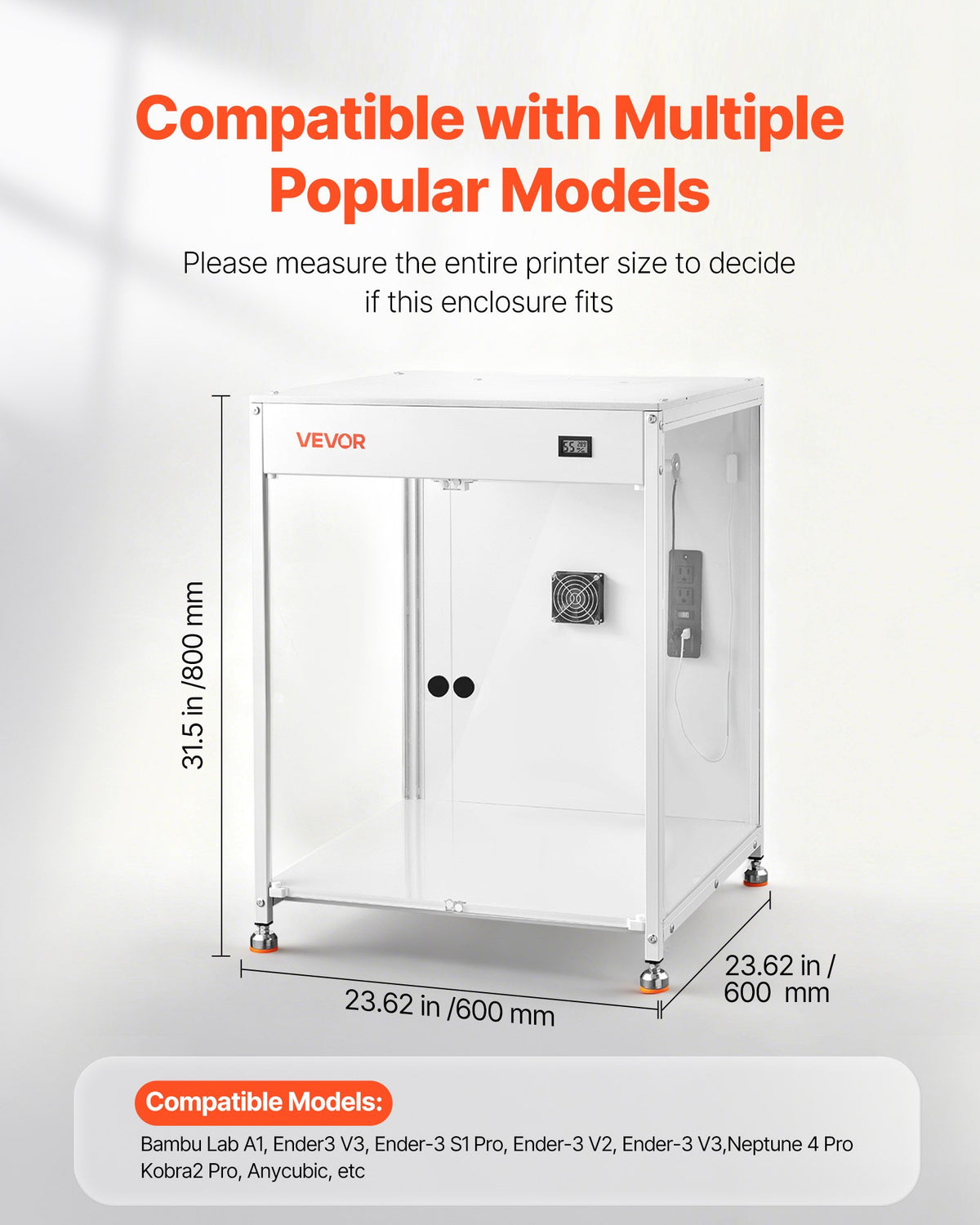 VEVOR 3D Printer Enclosure with Ventilation, Dustproof Waterproof Transparent Acrylic 3D Printer Tent, Constant Temperature Protective Case with LED, Compatible with Bambu Lab, Ender, Neptune, Kobra - 3DDYJZYTWQYTHD4YY001V9 - view 4
