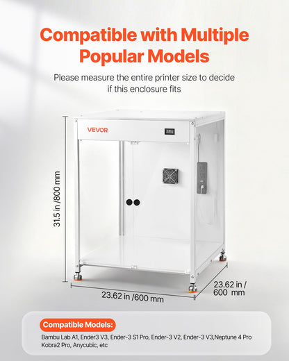 VEVOR 3D Printer Enclosure with Ventilation, Dustproof Waterproof Transparent Acrylic 3D Printer Tent, Constant Temperature Protective Case with LED, Compatible with Bambu Lab, Ender, Neptune, Kobra - 3DDYJZYTWQYTHD4YY001V9 - view 4