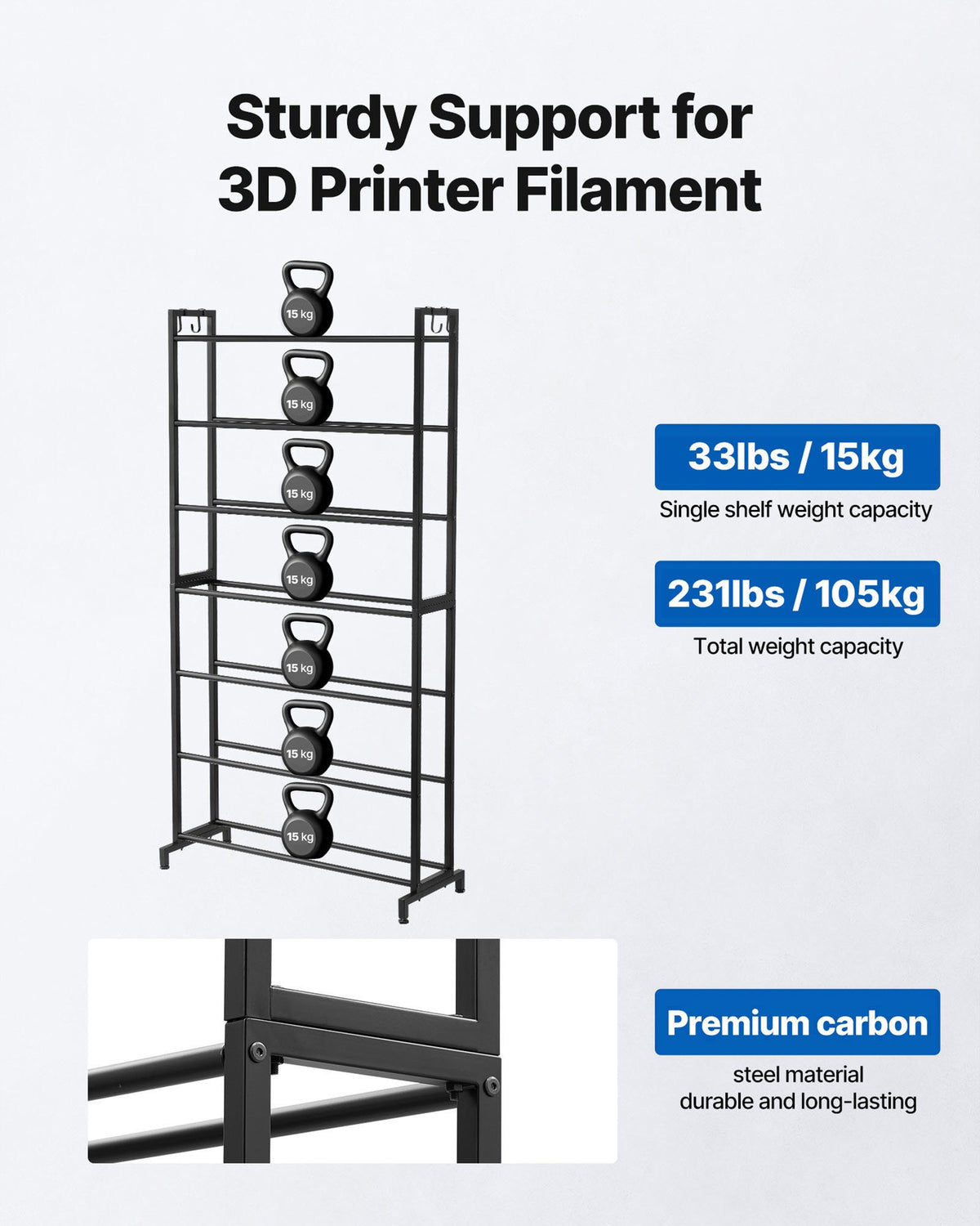 VEVOR 3D Printer Filament Storage Rack, 7 Tier Heavy Duty Storage Shelves for 3D Printing Filaments, Filament Spool Holders Racks for 3D Printing Studio, Home Studio, Office, Workshop (Shelf Only) - 3DDYSNJGDSQC48U3M001V0 - view 3