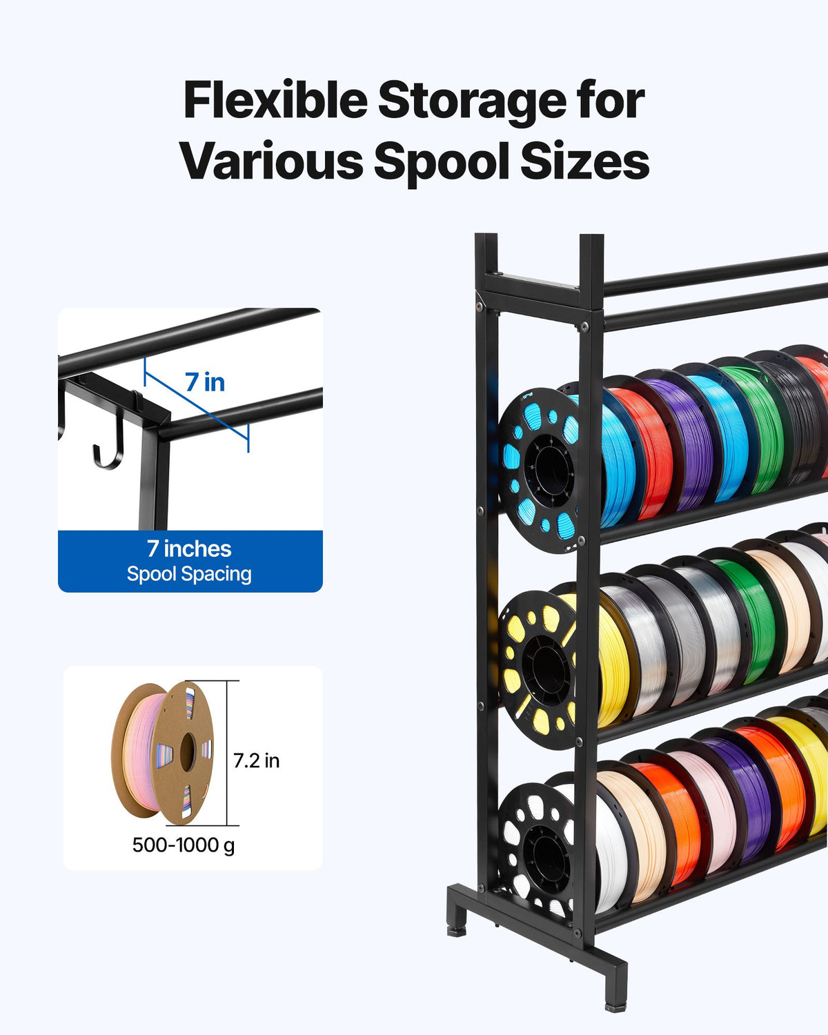 VEVOR 3D Printer Filament Storage Rack, 7 Tier Heavy Duty Storage Shelves for 3D Printing Filaments, Filament Spool Holders Racks for 3D Printing Studio, Home Studio, Office, Workshop (Shelf Only) - 3DDYSNJGDSQC48U3M001V0 - view 5