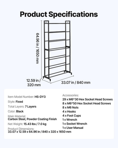 VEVOR 3D Printer Filament Storage Rack, 7 Tier Heavy Duty Storage Shelves for 3D Printing Filaments, Filament Spool Holders Racks for 3D Printing Studio, Home Studio, Office, Workshop (Shelf Only) - 3DDYSNJGDSQC48U3M001V0 - view 8
