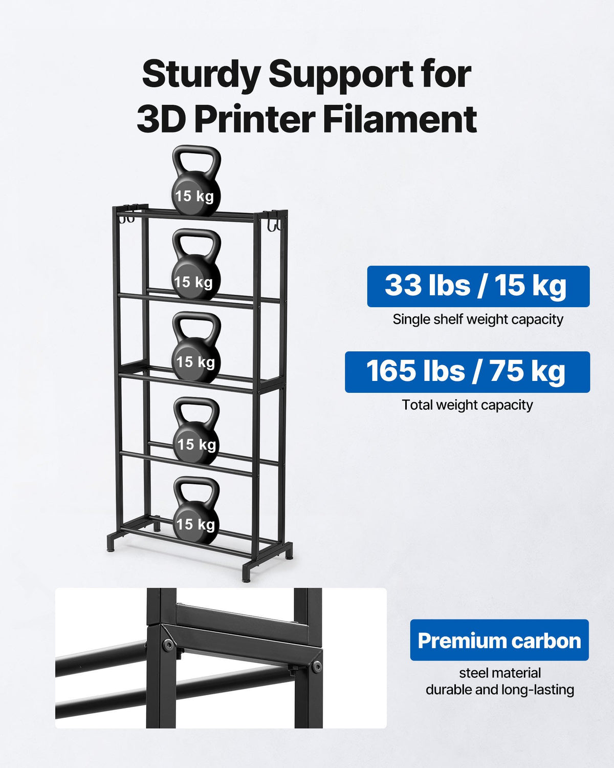 VEVOR 3D Printer Filament Storage Rack, 5 Tier Heavy Duty Storage Shelves for 3D Printing Filaments, Filament Spool Holders Racks for 3D Printing Studio, Home Studio, Office, Workshop (Shelf Only) - 3DDYSNJGDSWCEZBNH001V0 - view 3