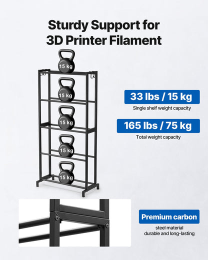 VEVOR 3D Printer Filament Storage Rack, 5 Tier Heavy Duty Storage Shelves for 3D Printing Filaments, Filament Spool Holders Racks for 3D Printing Studio, Home Studio, Office, Workshop (Shelf Only) - 3DDYSNJGDSWCEZBNH001V0 - view 3