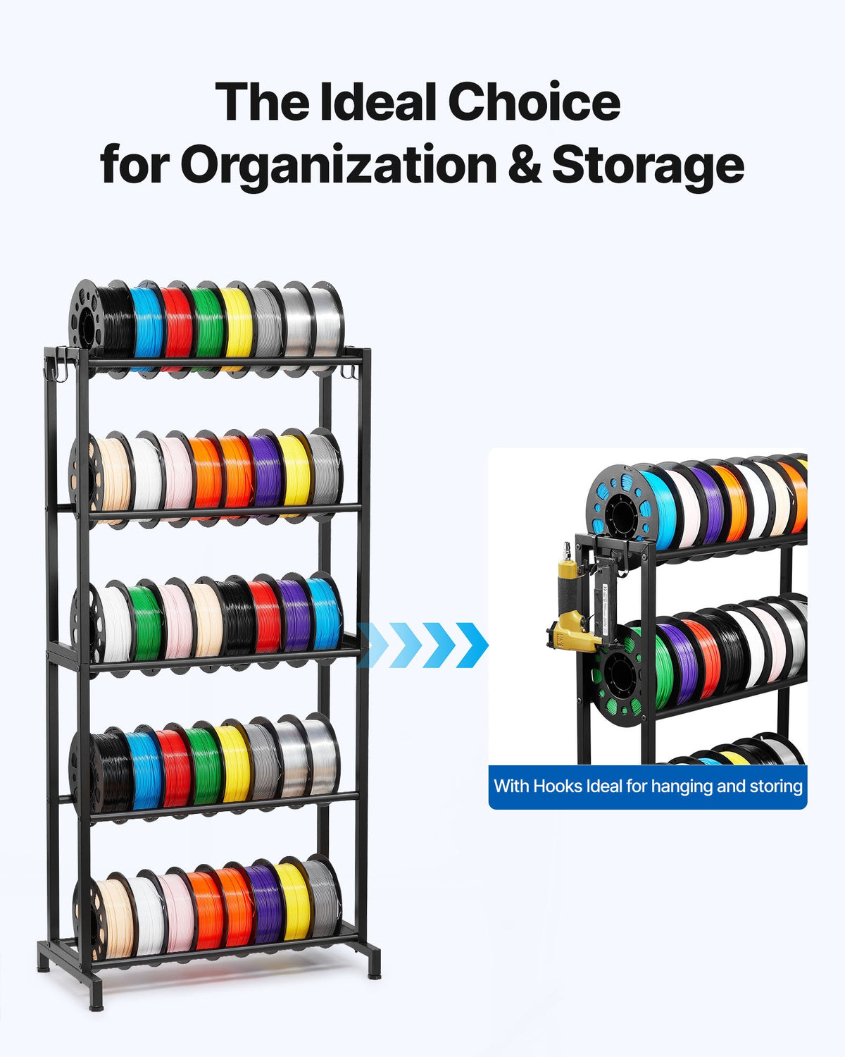 VEVOR 3D Printer Filament Storage Rack, 5 Tier Heavy Duty Storage Shelves for 3D Printing Filaments, Filament Spool Holders Racks for 3D Printing Studio, Home Studio, Office, Workshop (Shelf Only) - 3DDYSNJGDSWCEZBNH001V0 - view 7