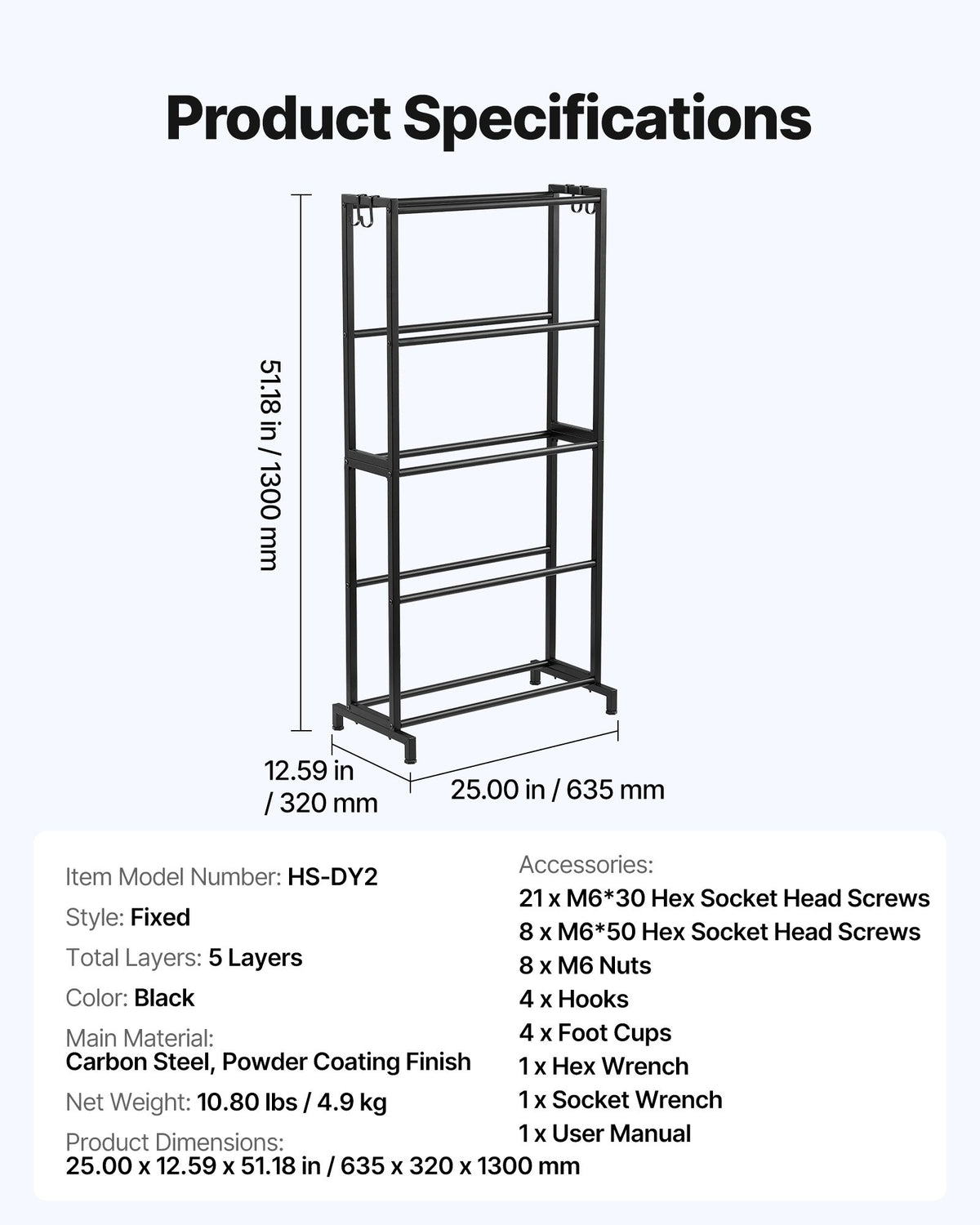 VEVOR 3D Printer Filament Storage Rack, 5 Tier Heavy Duty Storage Shelves for 3D Printing Filaments, Filament Spool Holders Racks for 3D Printing Studio, Home Studio, Office, Workshop (Shelf Only) - 3DDYSNJGDSWCEZBNH001V0 - view 8
