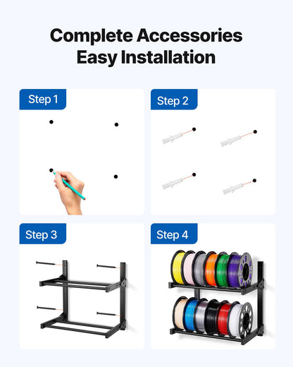 VEVOR Wall Mount Printer Filament Storage Rack, 2-Tier Wall Bracket Storage Shelf, Rolling Filament Spool Holders Racks with Wheels, Filaments Organzied for 3D Printing Studio, Workshop (Shelf Only) - 3DDYSNJHSECBXUUA2001V0 - view 6