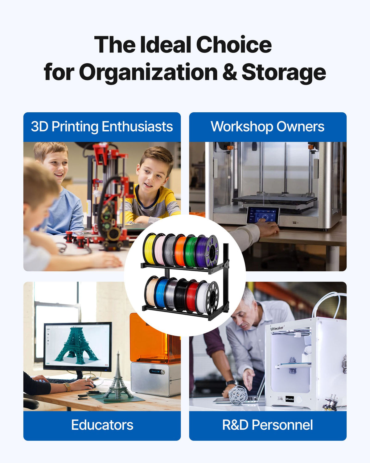VEVOR Wall Mount Printer Filament Storage Rack, 2-Tier Wall Bracket Storage Shelf, Rolling Filament Spool Holders Racks with Wheels, Filaments Organzied for 3D Printing Studio, Workshop (Shelf Only) - 3DDYSNJHSECBXUUA2001V0 - view 7