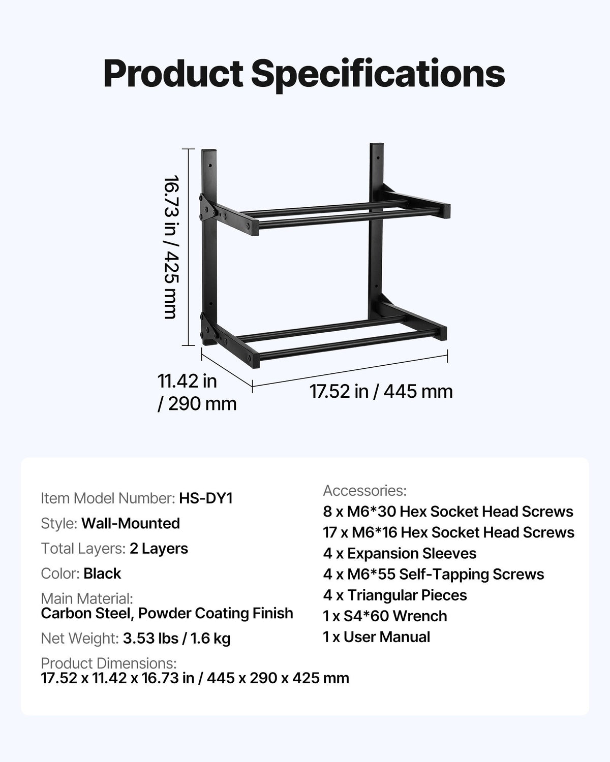 VEVOR Wall Mount Printer Filament Storage Rack, 2-Tier Wall Bracket Storage Shelf, Rolling Filament Spool Holders Racks with Wheels, Filaments Organzied for 3D Printing Studio, Workshop (Shelf Only) - 3DDYSNJHSECBXUUA2001V0 - view 8