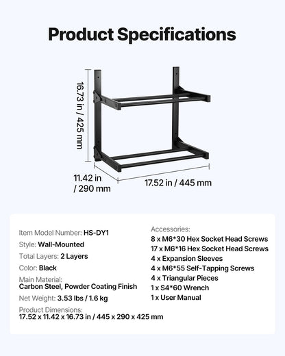VEVOR Wall Mount Printer Filament Storage Rack, 2-Tier Wall Bracket Storage Shelf, Rolling Filament Spool Holders Racks with Wheels, Filaments Organzied for 3D Printing Studio, Workshop (Shelf Only) - 3DDYSNJHSECBXUUA2001V0 - view 8