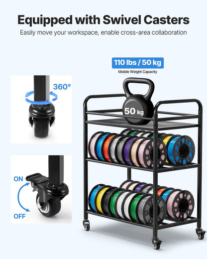 VEVOR 3D Printer Filament Storage Rack, 3 Tier Heavy Duty Storage Shelf, Rolling Filament Spool Holders Racks with Wheels, Filaments Organzied for 3D Printing Station, Office, Workshop (Shelf Only) - 3DDYSNJYDSSCCI04J001V0 - view 4
