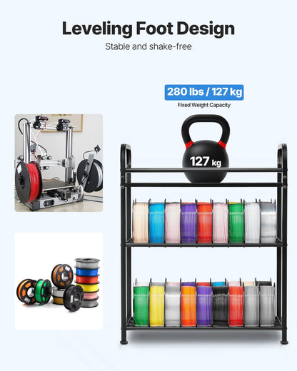 VEVOR 3D Printer Filament Storage Rack, 3 Tier Heavy Duty Storage Shelf, Rolling Filament Spool Holders Racks with Wheels, Filaments Organzied for 3D Printing Station, Office, Workshop (Shelf Only) - 3DDYSNJYDSSCCI04J001V0 - view 5